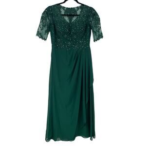 Oleg Cassini by David's Bridal Short Sleeve Juniper Green Formal Gown Women's 8